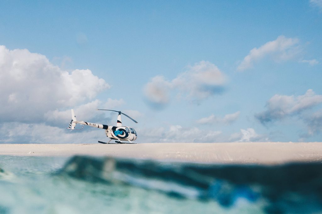 Helicopter on sand cay